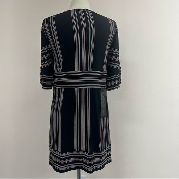 BCBGMAXAZRIA Striped Three Quarter Sleeve Shift Dress in Bare Pink/Black - Picture 3 of 8